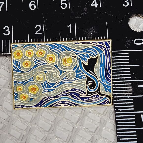 Starry Night Black Cat Enamel Pin Van Gogh Oil Painting Brooch Lapel Badge Set 4 - Picture 11 of 14